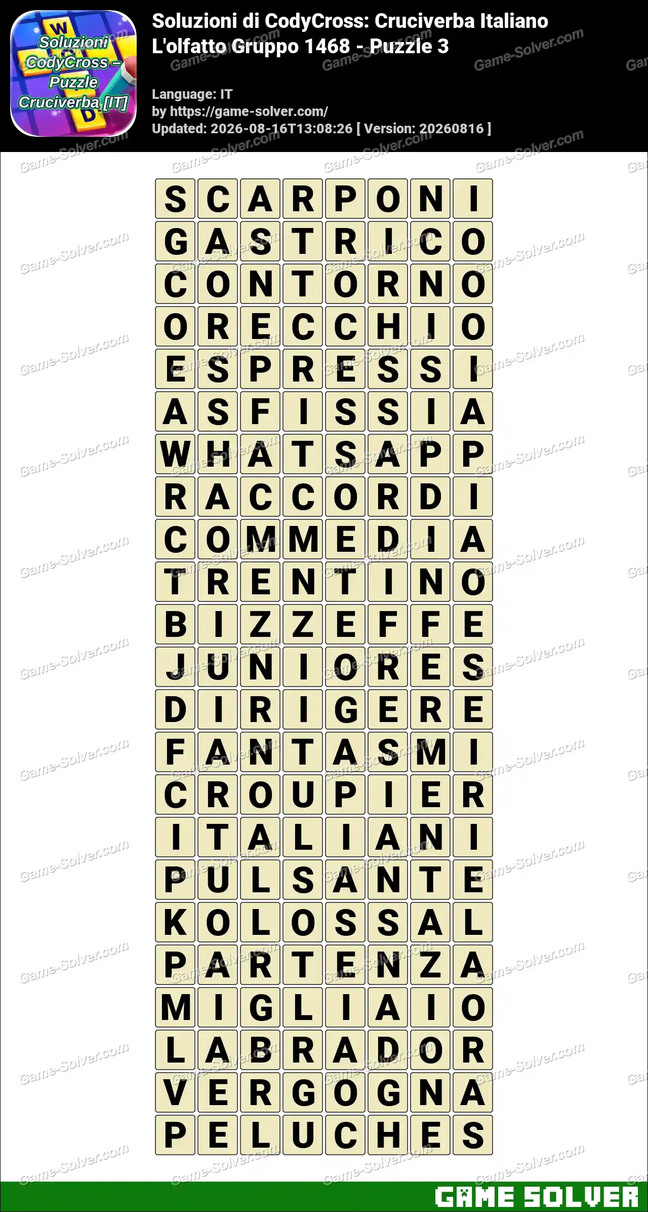 Soluzioni di CodyCross: Cruciverba Italiano L’olfatto Gruppo 1468 – Puzzle 3